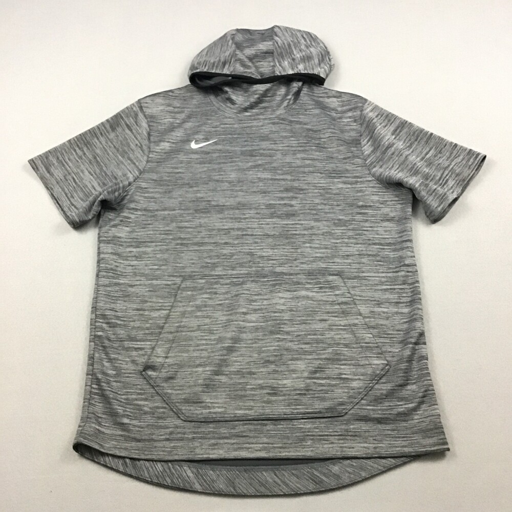 Nike Hoodie Men Medium Gray Solid Pullover Sweatshirt Short Sleeve Basketball M